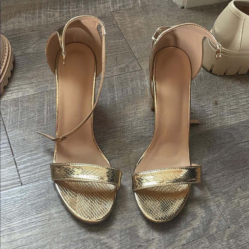 Chic Gold Ankle Strap Heels